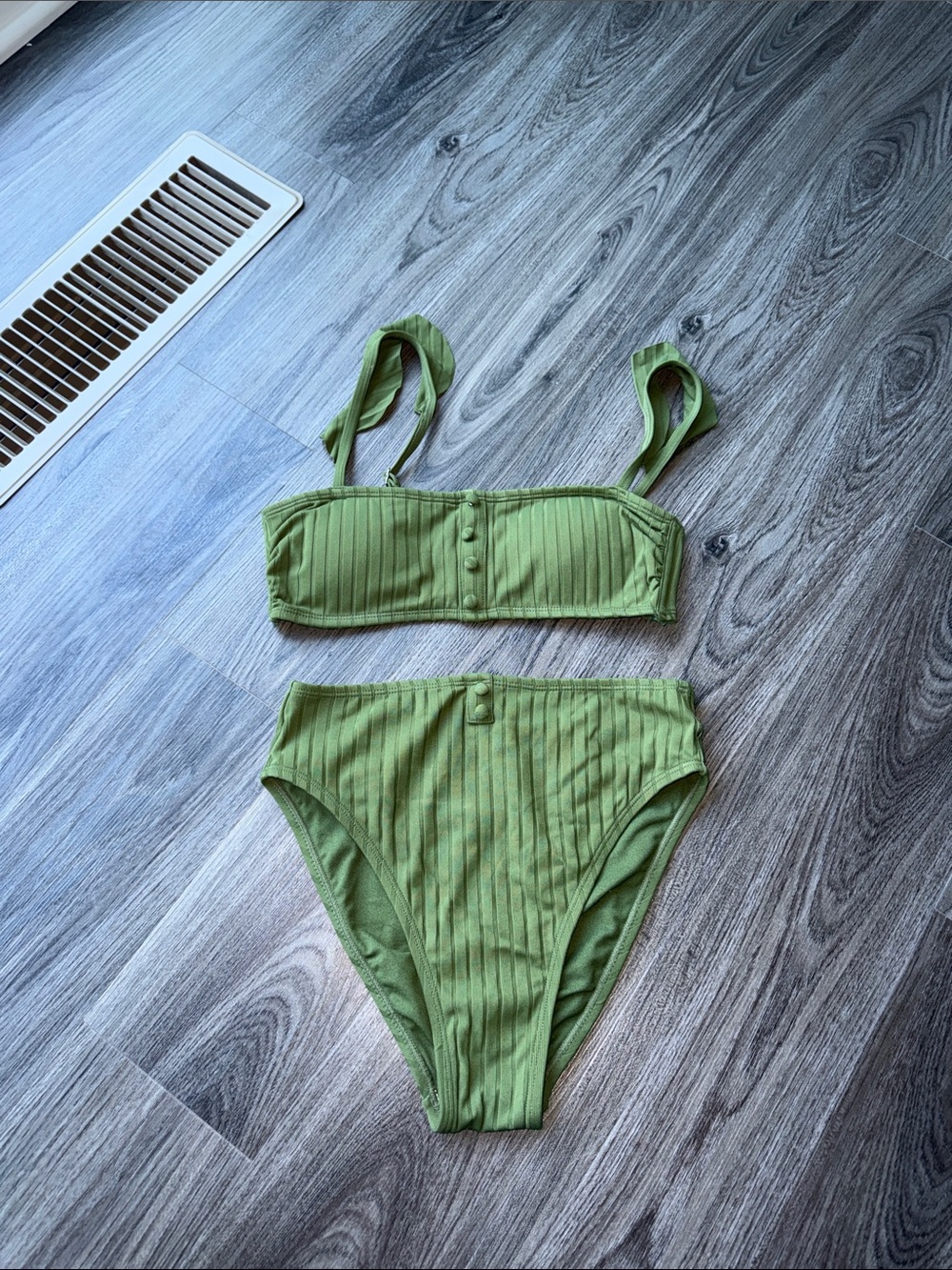 Xhilaration Olive Green Ribbed Bandeau Bikini Set